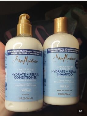 Shea Moisture Hydrate + Repair Shampoo & Conditioner - Light Blue & Gold